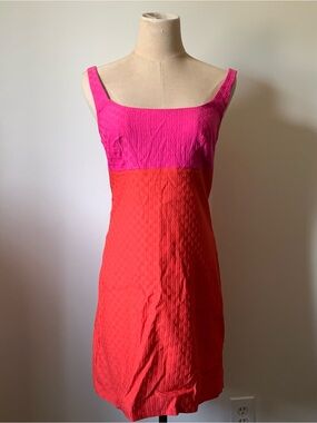 J.Crew Pink and Orange Colorblock Sheath Dress Matalassé Fabric Classic Vacation